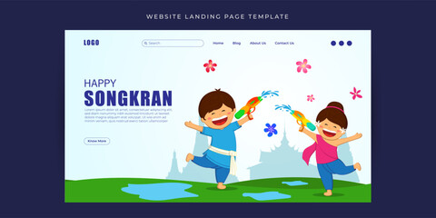 Vector illustration of Happy Songkran festival Website landing page banner Template
