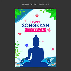 Vector illustration of Happy Songkran festival social media feed A4 template