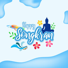 Vector illustration of Happy Songkran festival social media feed template