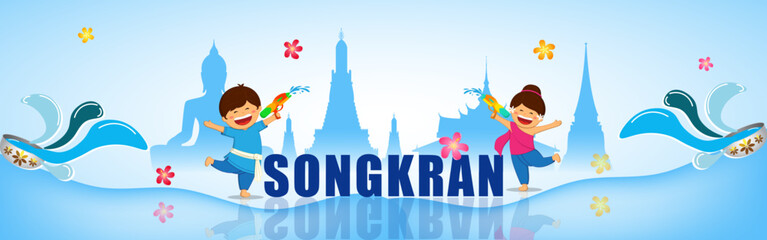 Vector illustration of Happy Songkran festival social media feed template