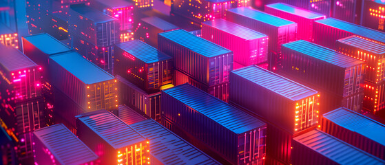 Cityscape with many blue and pink containers - Powered by Adobe