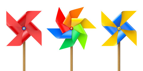 Set of pinwheels isolated on white background - 3D illustration - 756477072