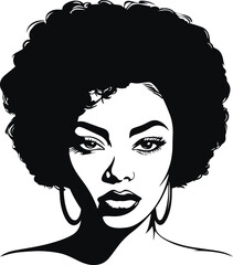 African woman head, AfroAmerican woman vector illustration, on a white background