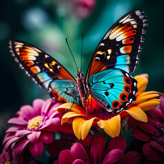 A close-up of a colorful butterfly on a flower.