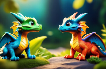 Cute adorable colored baby dragon cartoon. Fairytale dragon character in the style of children-friendly cartoon animation fantasy art