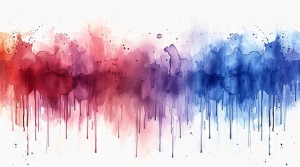 Blue and red watercolor drips on white background. Banner for text and grunge element for decoration.