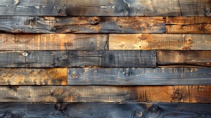 Planks of natural wood with horizontal shabby texture layered over a wood color vintage DIY background. Reclaimed wood. Hardwood grey floor or table or door or cellular structure. Close-up. Copy