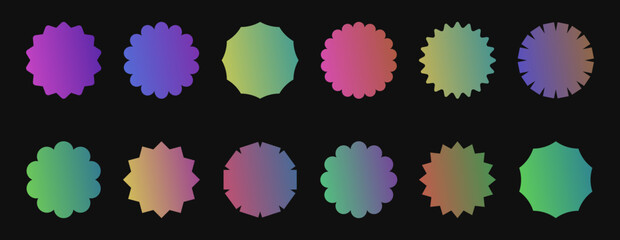Collection of simple empty promotional tags isolated on a dark background – Set of gradient background templates for price or discount tags, with a modern touch
