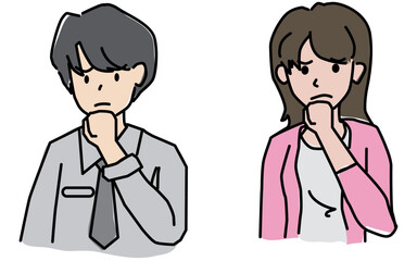 Line drawings of people in half-body office work clothes. In a simple cartoon style in many poses.Editable stroke