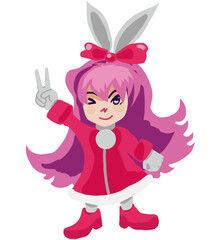 Japanese cartoon character, young girl wearing cute bunny ears