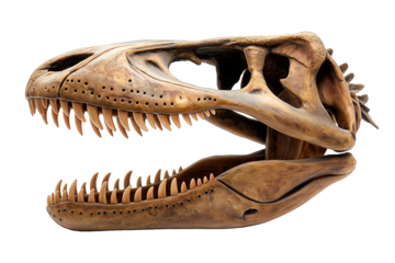 Dinosaur head skeleton fossil on transparent background