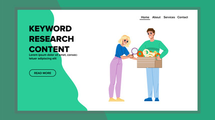 seo keyword research content vector. calendar media, key word, web laptop seo keyword research content web flat cartoon illustration