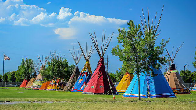 Traditional tipis representing the rich cultural history of Oklahoma's indigenous peoples.