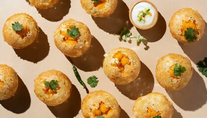pani puri on beige background, indian dish 