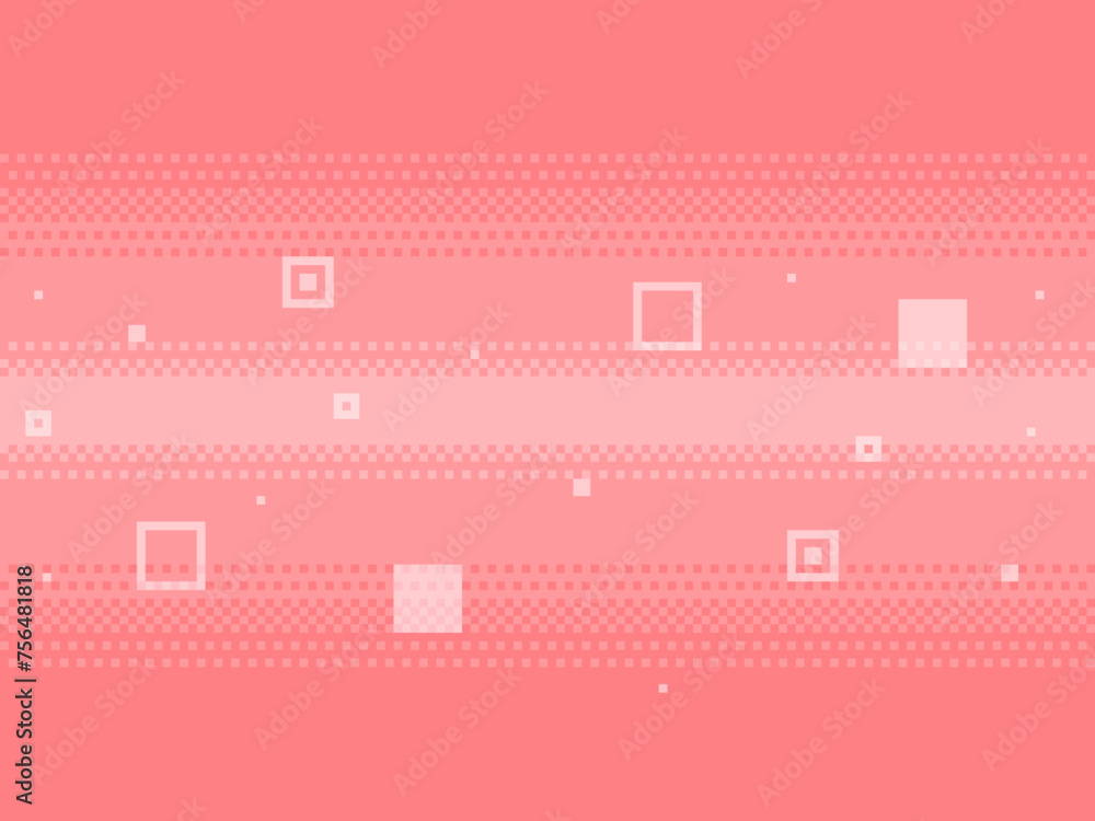 Poster peach red dithered gradient with square pixel glittering effect, pixel art style background