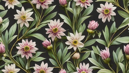 dark seamless pattern with flowers applicable for fabric print textile wrapping paper wallpaper botanical background with plants vintage classic style repeatable texture