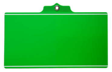 Simple tag with white lines along top and bottom; reinforced rivet for twine or lanyard clip; green screen blank material
