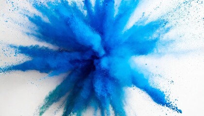 bright blue holi paint color powder festival explosion burst isolated white background industrial print concept background