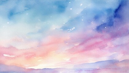 a serene and gentle watercolor background depicting a sky at dawn with subtle gradients of soft blues and pinks vertically oriented - obrazy, fototapety, plakaty