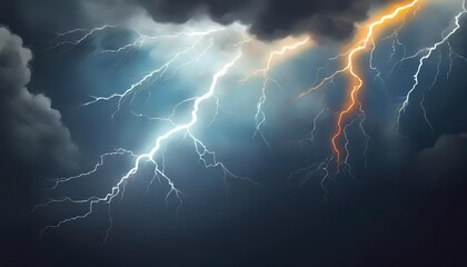 lightning sky at night with clouds stormy weather concept glossy realistic background illustration - obrazy, fototapety, plakaty