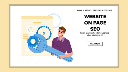 web website on page seo vector. template landing, desktop phe, sem traffic web website on page seo web flat cartoon illustration