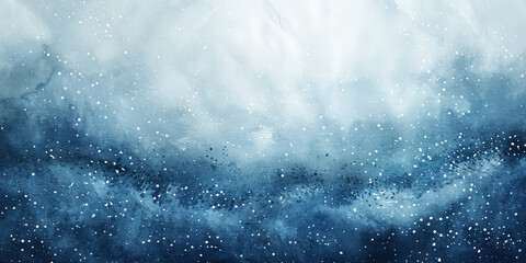 Obraz premium Abstract blue watercolor background with grainy texture, snow falling on the sea level, dark blue wave watercolor, banner, winter landscape