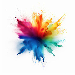 Colorful powder explodes into a star shape against a white backdrop, capturing attention with vivid hues. AI generative