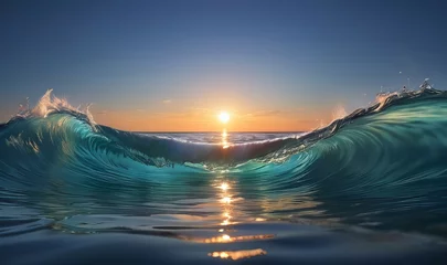 Schilderijen op glas Water wave beach with sun light  © big bro