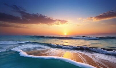 Fototapeta premium Water wave beach with sun light 