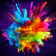 Experience the vibrant burst of colors with a colorful rainbow holi paint splash. AI generative