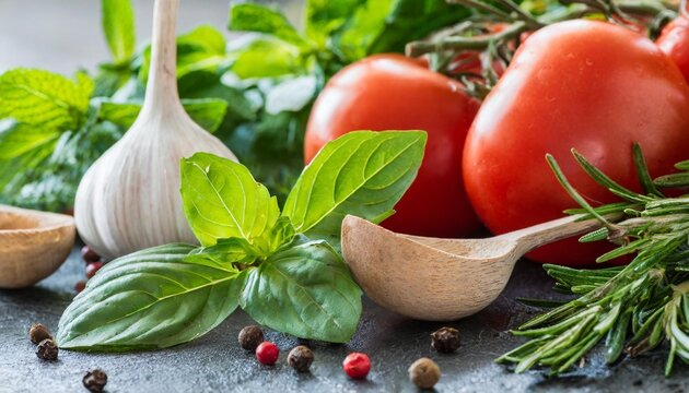 food background with fresh herbs and spices