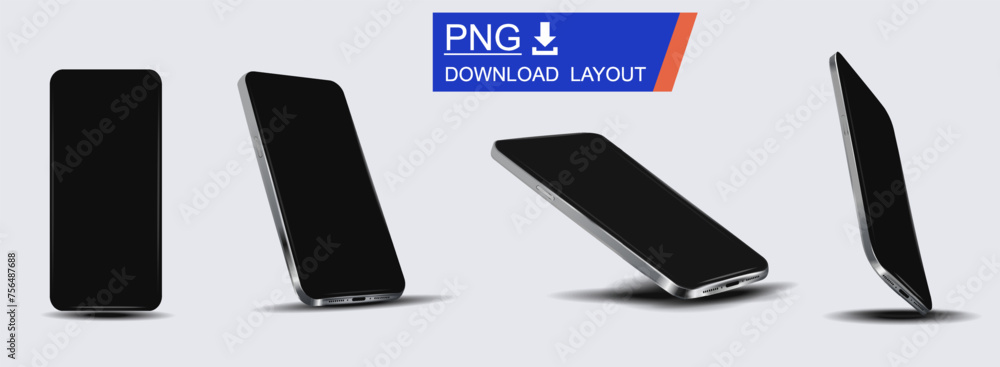 Poster modern smartphone. presentation stylish smartphone from different angles. device mockup with black b