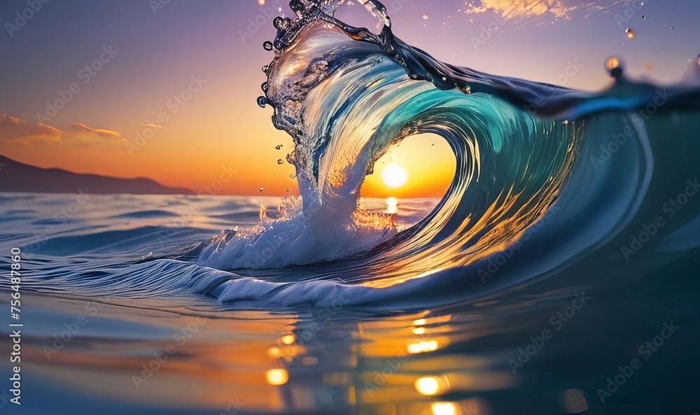 Wall mural water wave beach with sun light