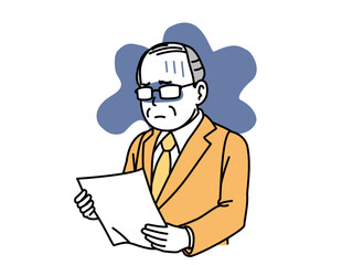 書類を見て困る中年会社員の男性のイラスト