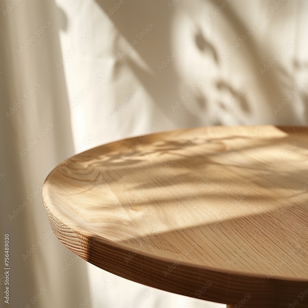 Poster close-up of the empty tabletop for product display and gentle table shadow