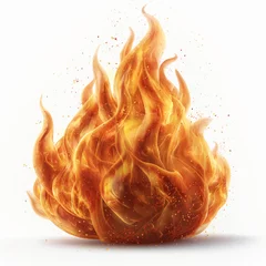 Zelfklevend Fotobehang 3d fire flame icon with burning red hot sparks isolated on white background, ai technology © Rashid