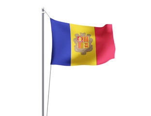 Andorra national flag waving isolated on white background.