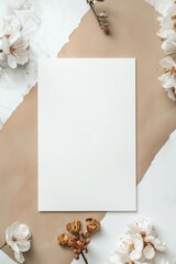 a mock-up of paper and flowers in the brown and bronze style on a white background