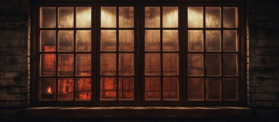 Vintage wooden window in a heritage building captured at night with added noise effect.