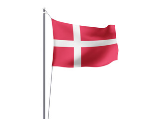Denmark national flag waving isolated on white background.
