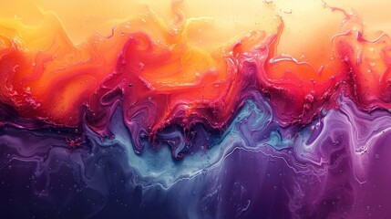 Liquid paints in slow blending flow, gently mixing together - obrazy, fototapety, plakaty