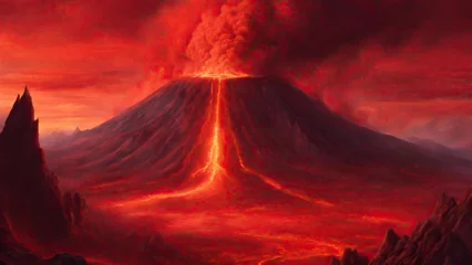 Fototapeten burning volcano in the sky © Sansern