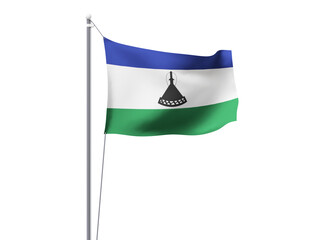 Lesotho national flag waving isolated on white background.