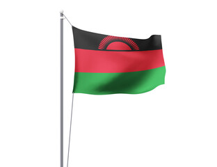 Malawi national flag waving isolated on white background.