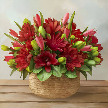 Soft and colorful flowers highlight the beauty and vitality of the bouquet. AI generative image.