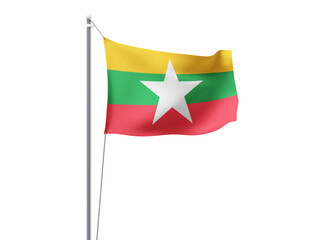 Myanmar national flag waving isolated on white background.