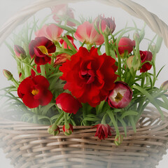 Naklejka na ściany i meble A basket of red rose arranged in the center. AI generative image.