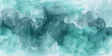 turquoise and dark green watercolor background with green waves , teal blue green Abstract watercolor paint background.banner	
