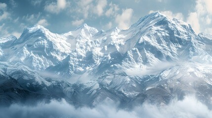 Awe-Inspiring Panoramic View, majestic mountains, snowy peaks, untouched beauty, winter landscape