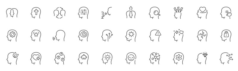 Set of icons related. to profile, head, brain, avatar etc. Editable stroke